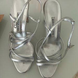 Manolo Blahnik Silver Strappy Heeled Sandals